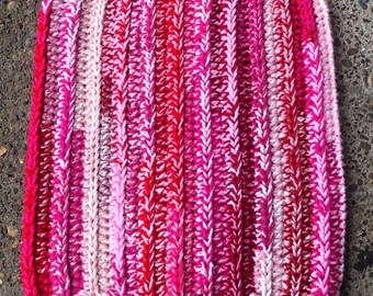 Pink and red scrappy cowl