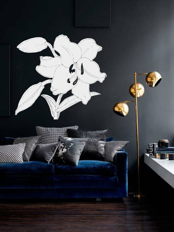 wall vinyl sticker decals vase flowers plants lilies rose | etsy