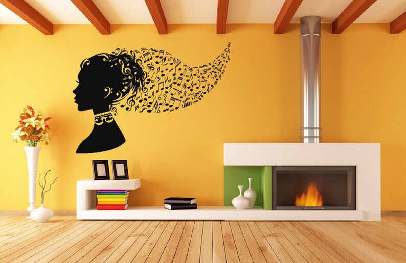 Wall Decal Sticker Decor Music Woman Hair Music Notes Bedroom Decor 351t