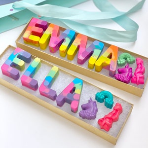 Kids NAME Crayons, Custom Alphabet Name Crayons in a Gift Box, Crayon Toy, Birthday Gift, Kids Birthday Gift Girl image 1