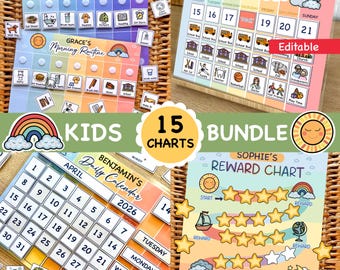 Editable Kids Routine Chart Bundle, Daily Visual Schedule (Digital Download)