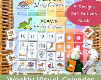 Laminated Kids Weekly Visual Calendar: Toddler Routine Chart with 241 Activity Cards