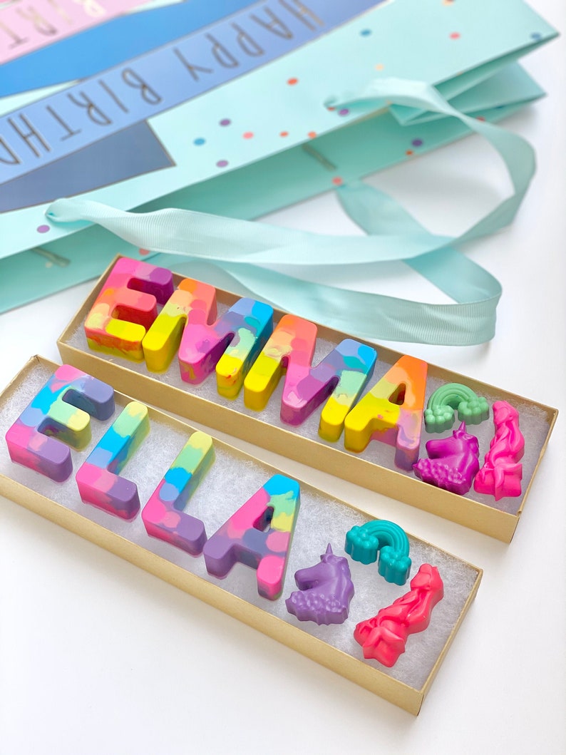 Kids NAME Crayons, Custom Alphabet Name Crayons in a Gift Box, Crayon Toy, Birthday Gift, Kids Birthday Gift Girl image 1