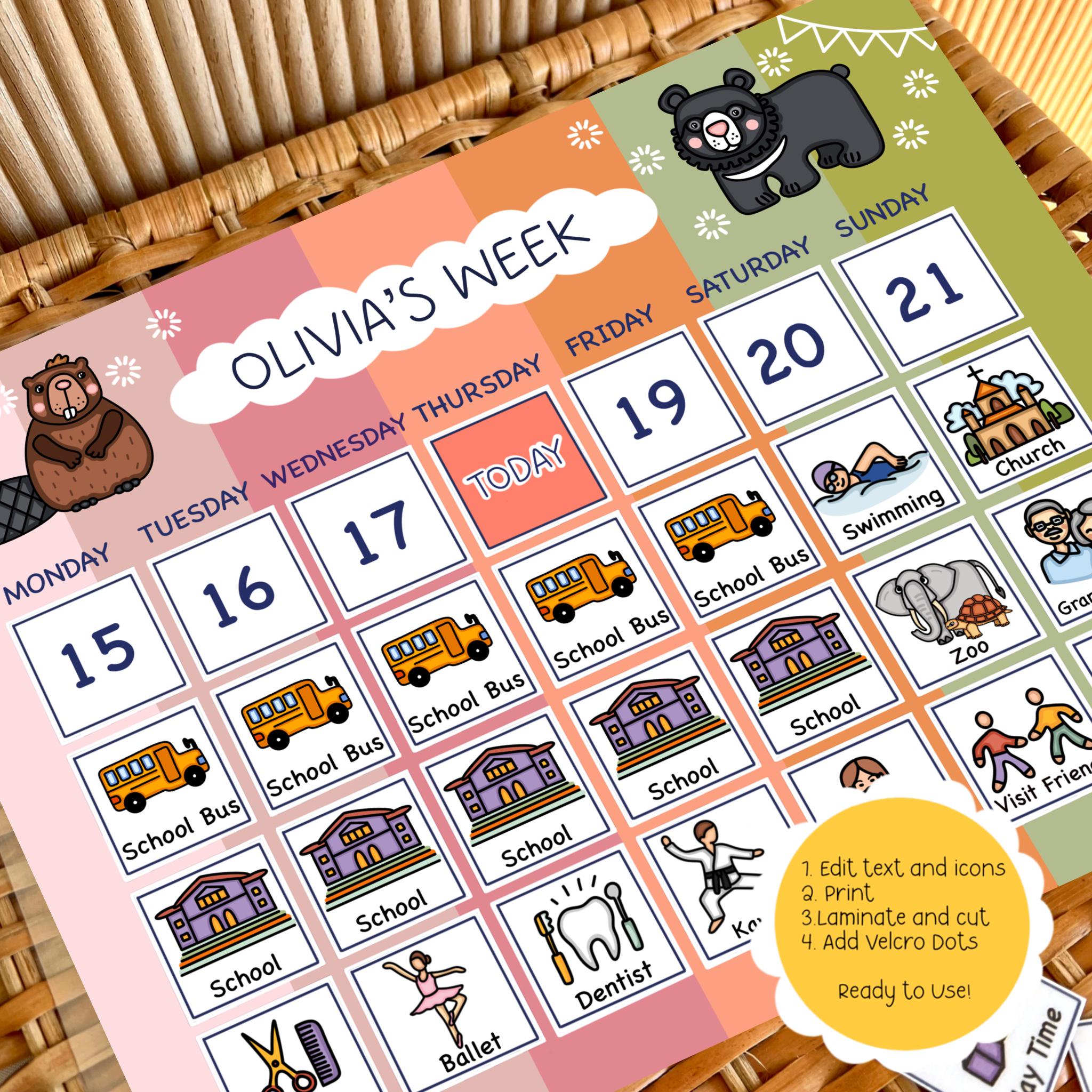 Editable Weekly Visual Calendar Bundle: Daily Visual Schedule (digital ...