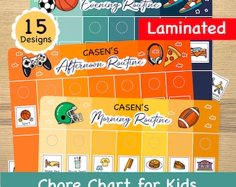 Könnte beinhalten: Ein farbenfroher Aufgabenplan für Kinder mit laminierter Oberfläche. Der Plan ist in drei Abschnitte unterteilt: Morgen-, Nachmittag- und Abendroutine. Jeder Abschnitt hat eine andere Farbe und beinhaltet verschiedene Aktivitäten wie Zähneputzen, Anziehen, Sport treiben und Lesen. Der Plan soll Kindern helfen, eine tägliche Routine zu lernen und zu befolgen.