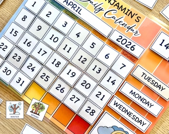 Daily Kids Calendar 2026, Homeschool Wall Calendar, Perpetual Calendar, Montessori Materials, Classroom Calendar, Weekly Visual Calendar