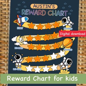 Stay in Bed Chart, Sleeping Chart, Kids Bedtime Chart, Printable Behavior Chart, Reward Chart for kids, Space Design Reward Chart