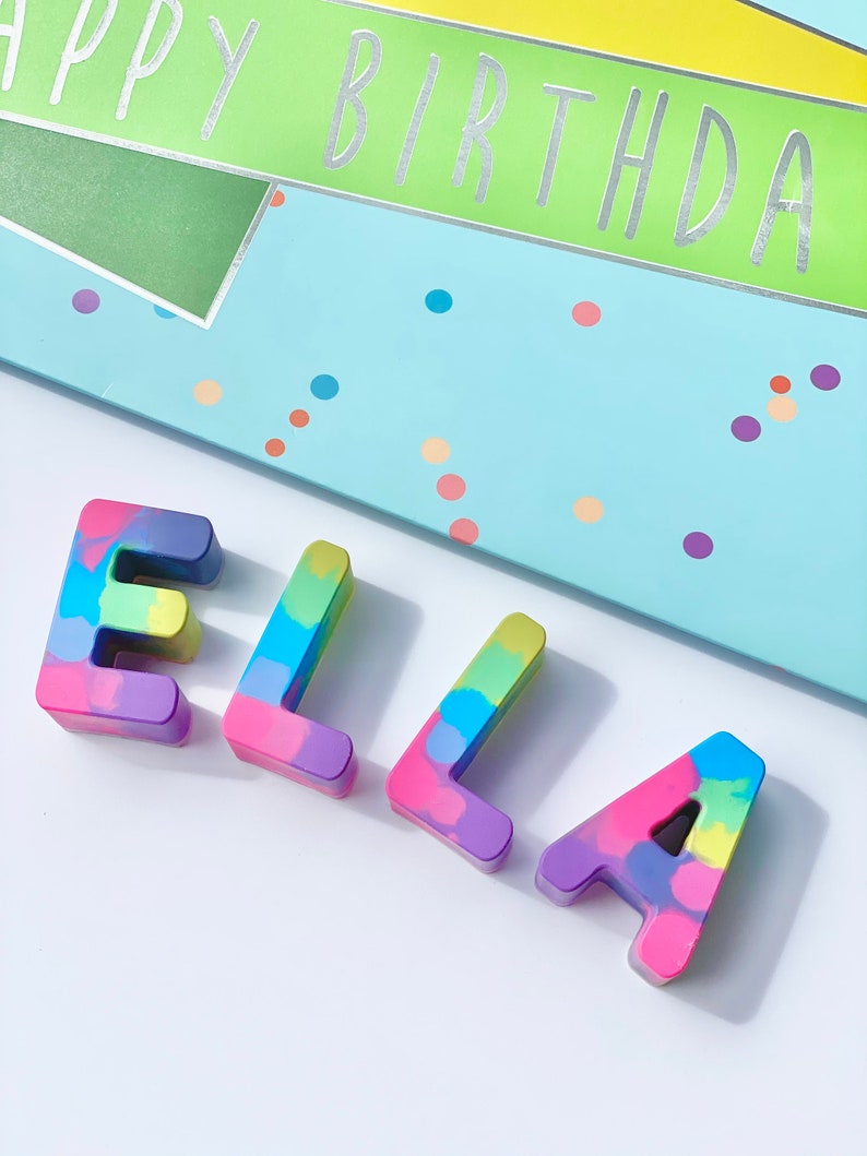 Kids Birthday Party Favor Crayon Letter Personalized Name Pastel