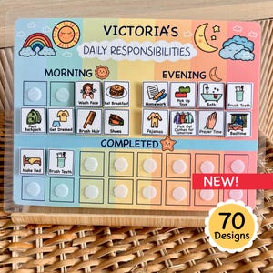 Laminated Kids Chore Chart, Kids Daily Responsibilities Chart, Morning/ Evening Checklist, Reward Chart.