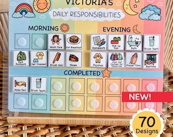 Laminated Kids Chore Chart, Kids Daily Responsibilities Chart, Morning/ Evening Checklist, Reward Chart.