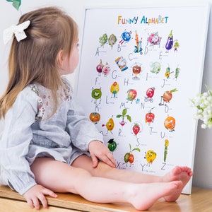 Cartel educativo del alfabeto inglés, decoración de la pared de la sala de juegos, decoración de impresión preescolar, actividades para niños pequeños, niño Montessori, decoración de la escuela en casa.
