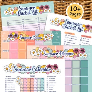 Summer Planner Calendar Poster Printables Summer Bucket List Family Planner Checklist Instant Digital Download Summer Chore Chart for kids