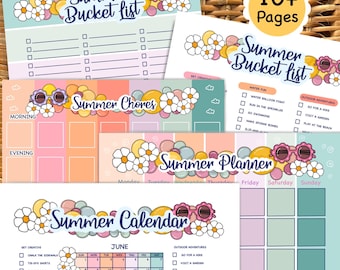Summer Planner Printable Set, Bucket List & Chore Chart (Digital Download)