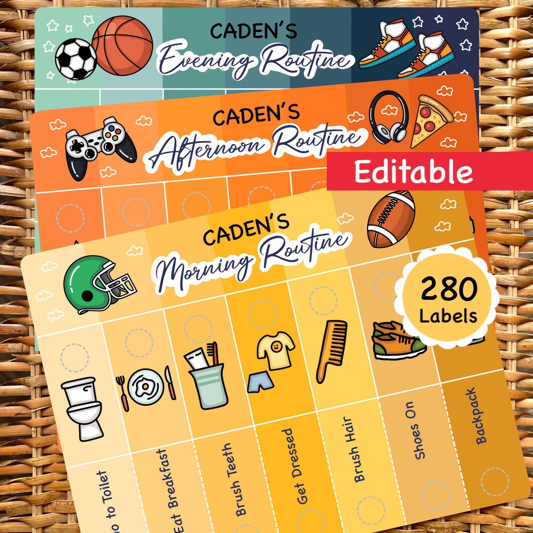 Editable Kid Routine Editable Kids Routine Chart: Visual Schedule, Chores, Bedtime (digital ...