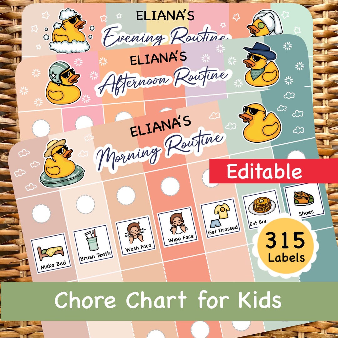 Editable Kids Chore Chart: Daily Routine Visual Schedule (digital ...