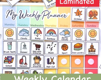 Laminated Kids Weekly Calendar: Visual Routine Chart