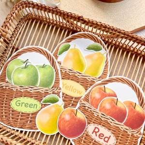Apple Color Matching Game, Toddler Busy Book, Montessori Activity, Homeschool Preschool Fall Activity, Apple Study Busy Book Printable.