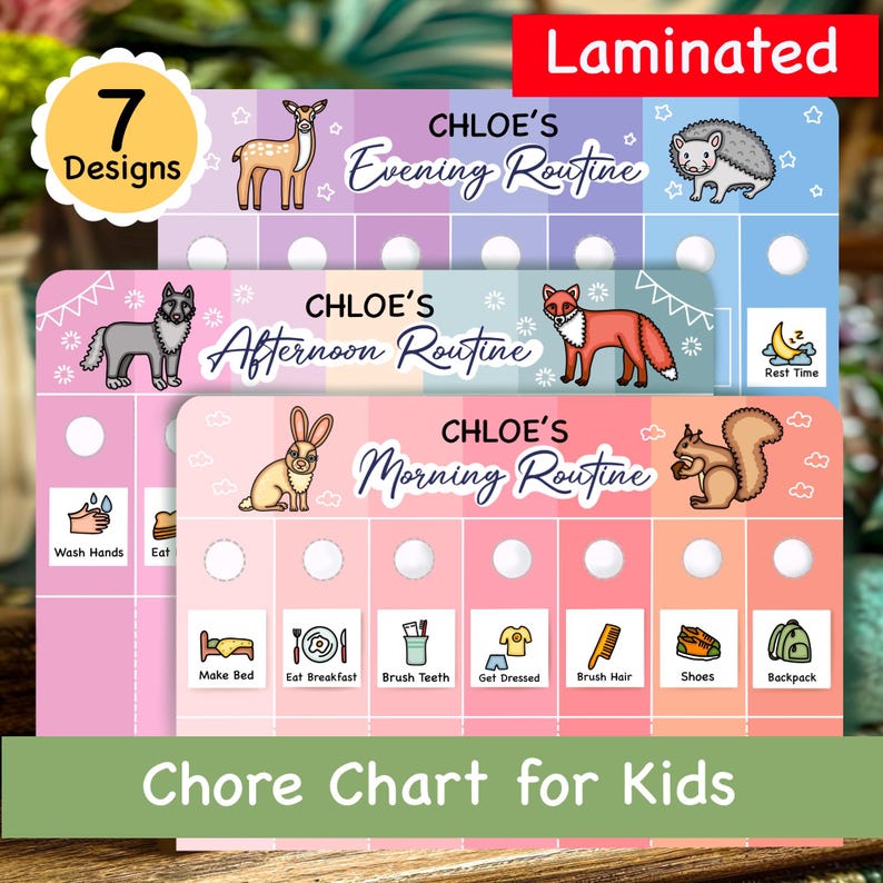 Laminated Kids Chore Chart: Morning, Afternoon, Evening Routine - Etsy