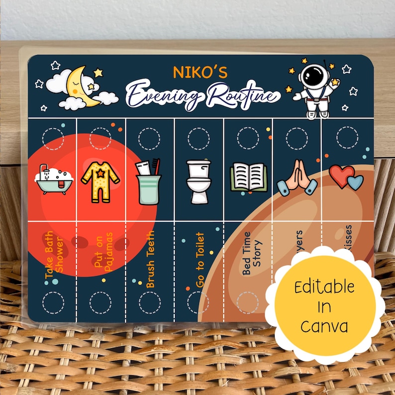 Editable Evening Routine Editable Kids Routine Chart: Morning, Afternoon, Evening Visual ...