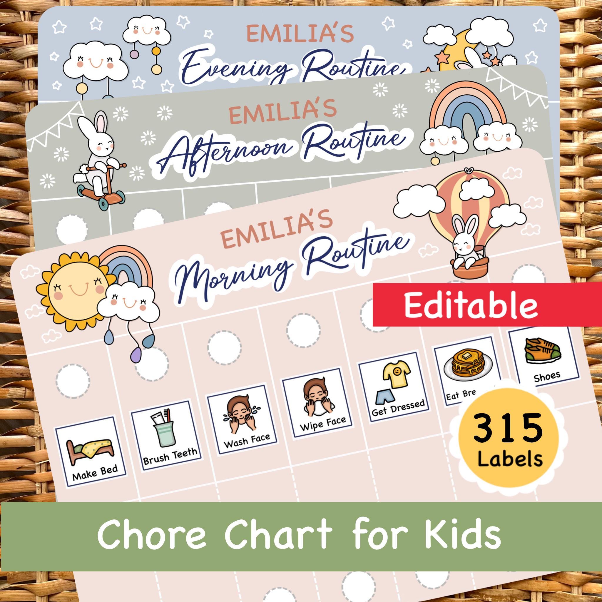 Editable Evening Routine Editable Kids Routine Chart: Morning, Afternoon, Evening Visual ...