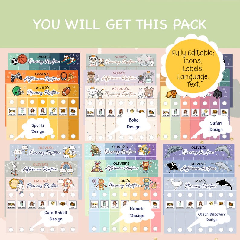 Editable Kids Routine Chart Ultimate Bundle: Daily Visual Schedule ...