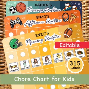 Editable Kids Routine Chart: Morning, Afternoon, Evening Visual Schedule, Chore Chart (Digital Download)