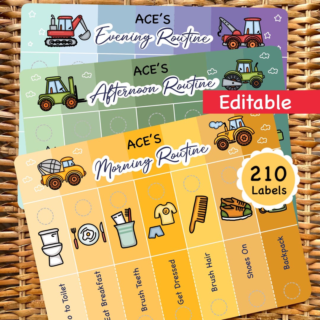 Editable Kids Routine Chart: Visual Daily Schedule, Morning, Bedtime ...