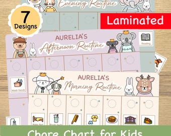 Boho Kids Routine Chart: Laminated Visual Schedule, Chore Chart for kids.