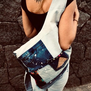 Denim backpack with paint splatter  MAIKAII