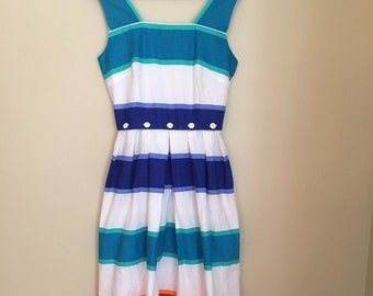 Vintage Lanz Originals 1960s Two Piece Sundress with Pockets, Colorful Cotton Striped Day Dress