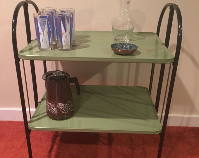 Vintage Relyon Metal Rolling Bar Cart, Rolling Liquor Storage, Folding