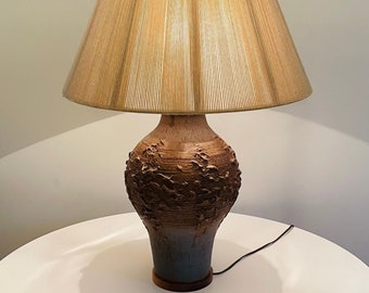 Vintage Lee Rosen for Design Technics Mid Century Modern Table Lamp with Original String Shade, Organic, Textured Ceramic Lamp