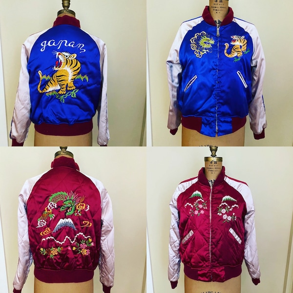Vintage Sukajan Jacket From Japan, Souvenir Reversible, WWII Era, Satin Embroidered Jacket, Tiger and Dragon, Satin Bomber Sukajan, Unisex