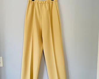 vintage pantalons de couleur beige Vera Neumann pour femmes, fabriqué aux États-Unis, pantalon Vera, pantalon plissé en polyester à taille élastique, pantalons pour femmes