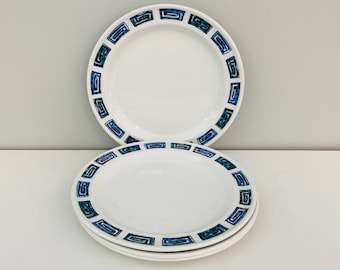 Vintage Ondine Ridgway Dessert Plates, Set of 4, Staffordshire England, Mid Century Modern, Blue and Green Geometric Pattern Small Plates
