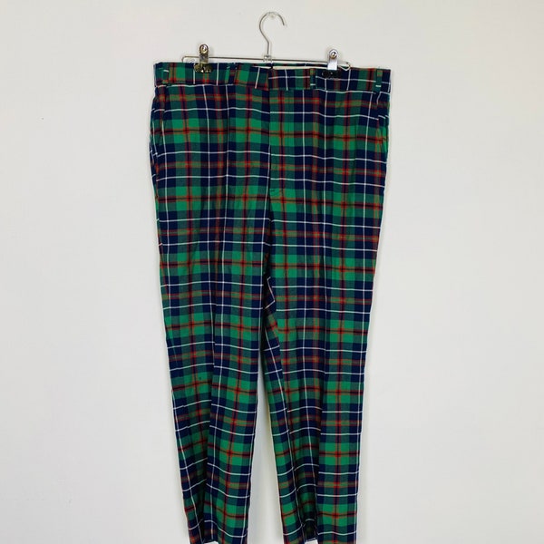 Vintage Men's Tartan Plaid Pants, Green / Navy / Red Plaid Pants, Made in USA, 38 Waist x 28" Inseam, Golf Pants, Plaid Trousers