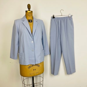 Vintage Frayne Women&#39;s Pants Suit, Two Piece Pants and Blazer, Made in USA, Blue Colored Pants Suit, 1980s / 1990s Women&#39;s Career Outfit