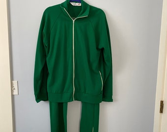 Vintage Court Casuals Two Piece XL Warmup Suit, Tracksuit, Green Full Zip Jacket & Pants with Zipper Legs, 80s Warmup Suit, 70s Track Suit