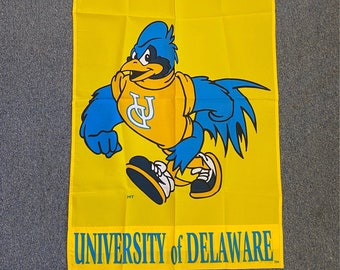 Vintage University of Delaware Fightin' Blue Hens Banner Flag, NOS, Delaware College Football Flag, 1990s Flag, Yard Decor, Outdoor Flag