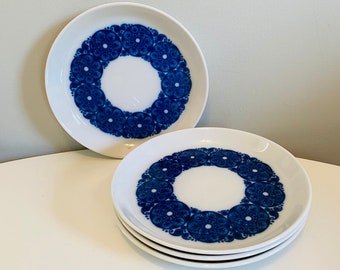 Vintage Rörstrand Sweden Mobile, Dessert Plates / Luncheon Plates Set of 4, Made in Sweden, Blue & White Swedish Pottery, Mid Century Design