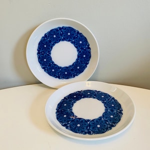Vintage Rörstrand Sweden Mobile, Dessert Plates / Luncheon Plates Set of 2, Made in Sweden, Blue & White Swedish Pottery, Mid Century Design