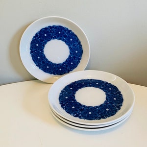 Vintage Rörstrand Sweden Mobile, Dessert Plates / Luncheon Plates Set of 4, Made in Sweden, Blue & White Swedish Pottery, Mid Century Design