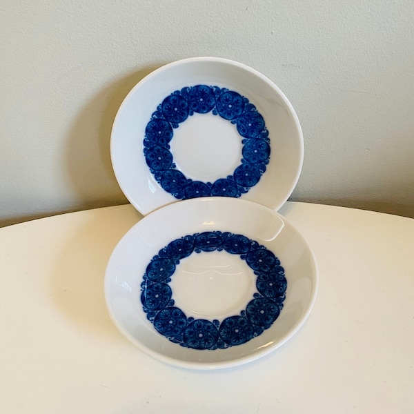 Vintage Rörstrand Sweden Mobile, Replacement Saucers Set of 2, Made in Sweden, Blue & White Swedish Pottery, Mid Century Design, Deep Saucer