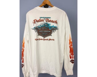 Harley-Davidson Palm Beach Long Sleeve T-Shirt XL White Flames Surf Design USA