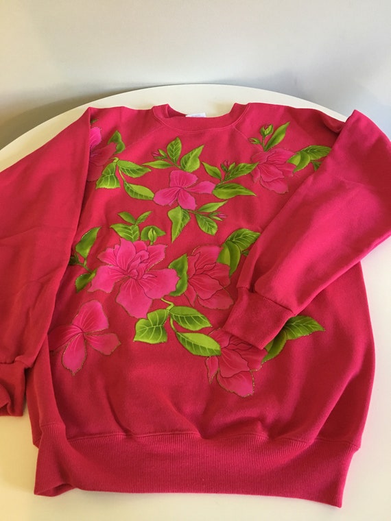 Vintage Flower Applique Raglan Sweatshirt, Pink S… - image 3