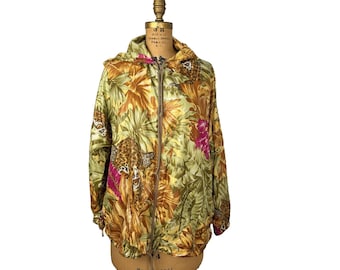 Salvatore Ferragamo Jungle Print Jacket One Size 1990s Vintage Hooded Full Zip
