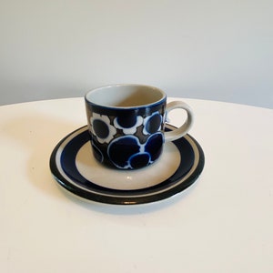 Arabia Finland Saara Cup and Saucer, Set of 1 Cup & 1 Saucer, Anja Jaatinen-Winquist, Arabia Coffee Cup with Blue Floral Pattern