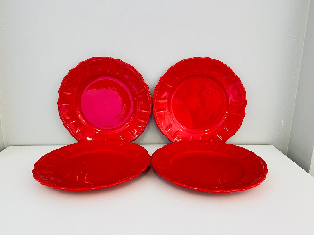 Vintage Peasant Village Italian Red Ceramic Dinner Plates, PV Italy ...