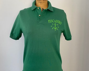 Vintage Pescadero Green Polo Shirt with Anchor and Ship's Wheel, Screen Mates Polo Shirt, Collared Shirt, Size Small