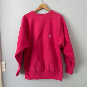 Vintage Champion Reverse Weave Crewneck Sweatshirt, Size XL, Made in USA, Bright Fuchsia Pink, 1990s Champion Sweatshirt